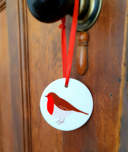 Robin ceramic hanging decoration on door handle