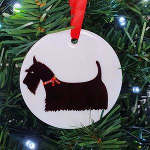 Scottie ceramic hanging decoration in Christmas tree