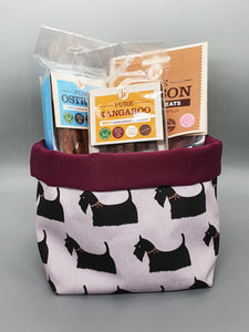 Scottish Terrier fabric storage basket with dog treats