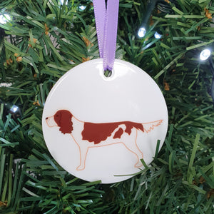 Springer Spaniel ceramic hanging decoration in Christmas tree