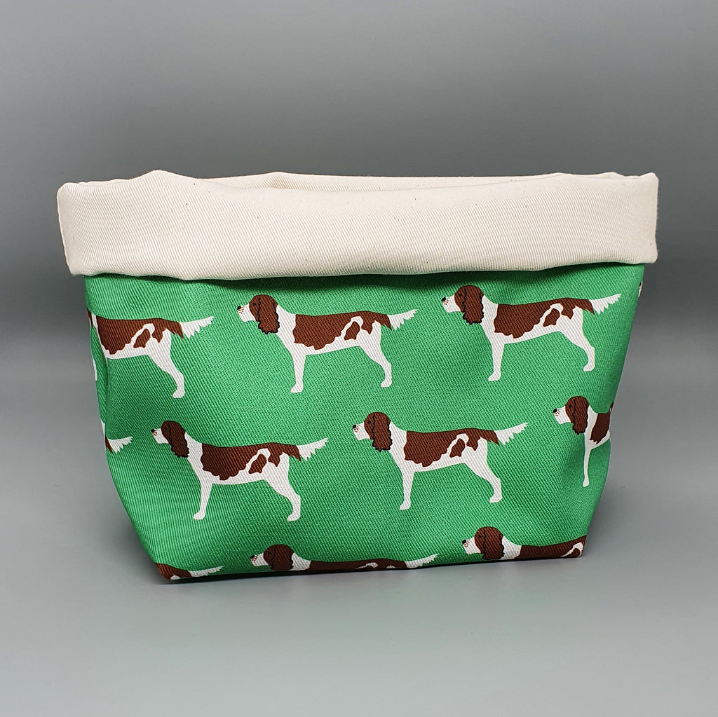 Springer Spaniel fabric storage basket with natural  cotton lining