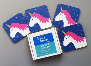 Unicorn coaster set in cardboard gift box
