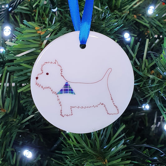 Westie ceramic hanging decoration in Christmas tree
