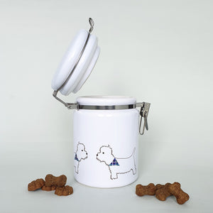 Westie ceramic storage jar with dog treats