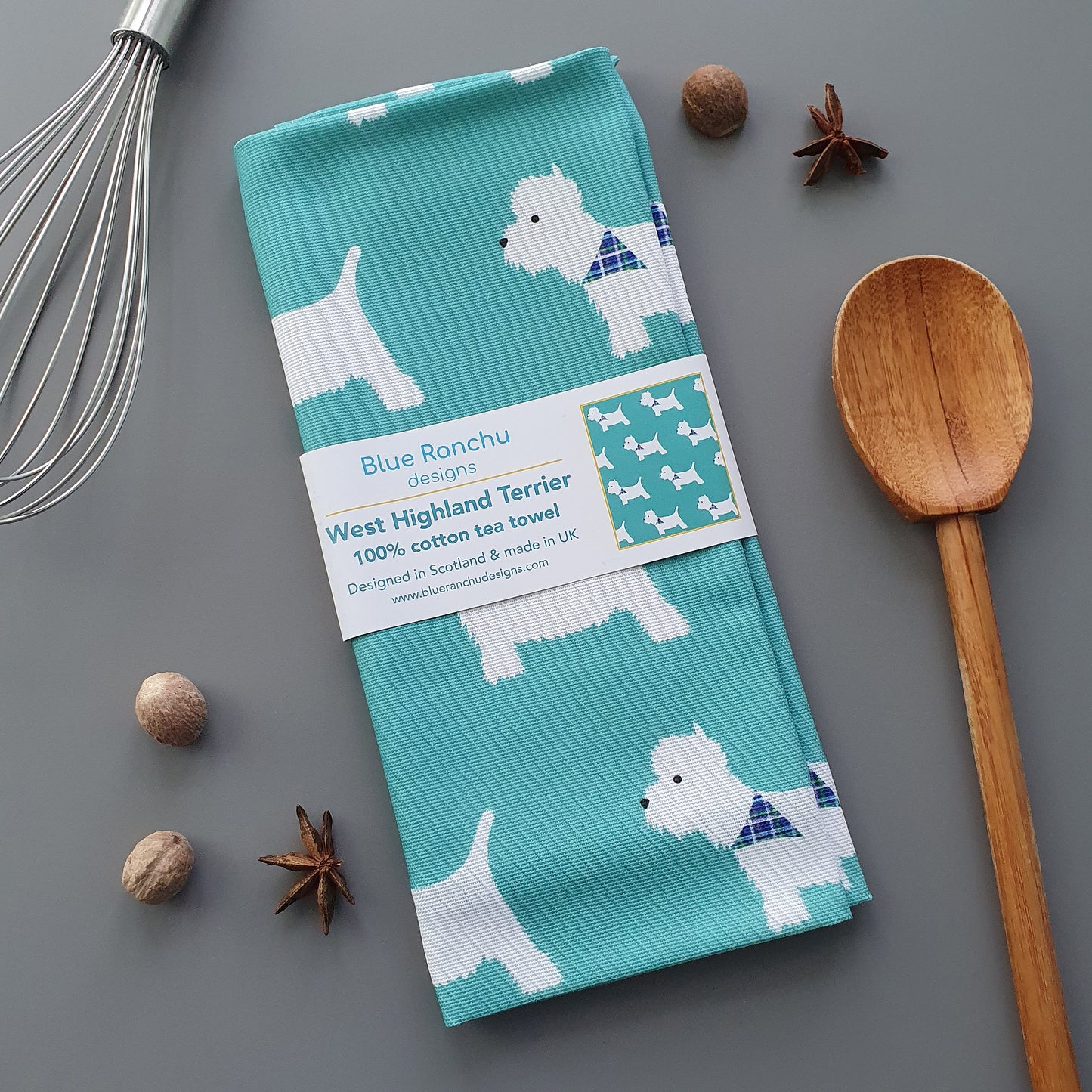 Westie Tea Towel folded
