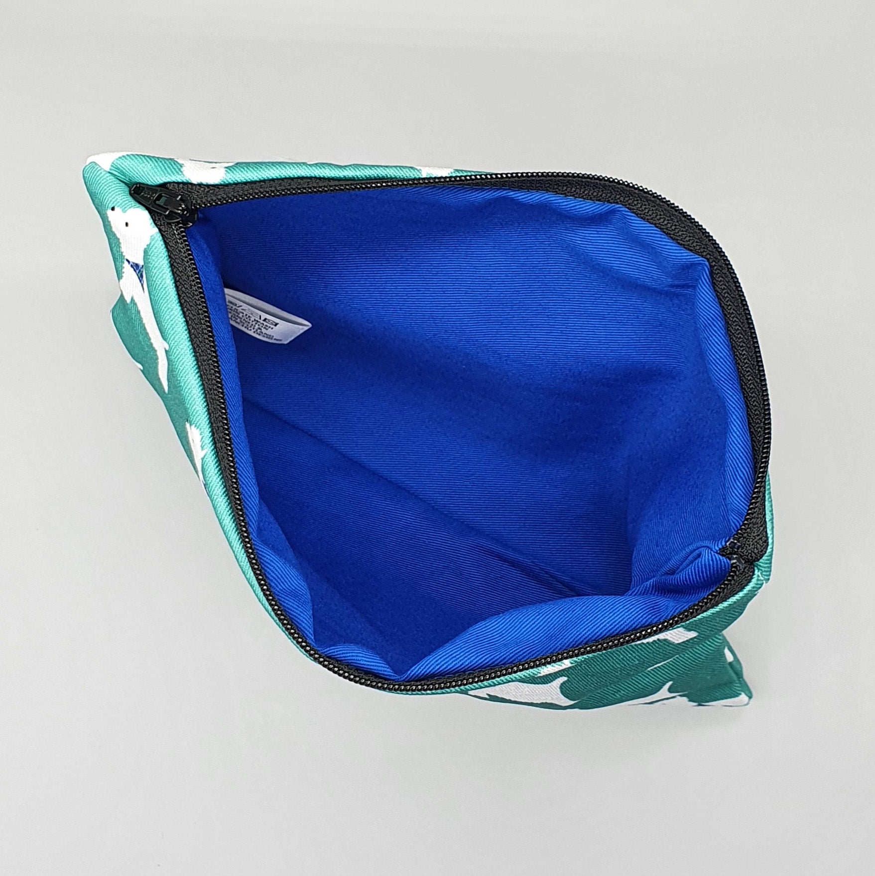 Westie accessories bag with blue interior lining