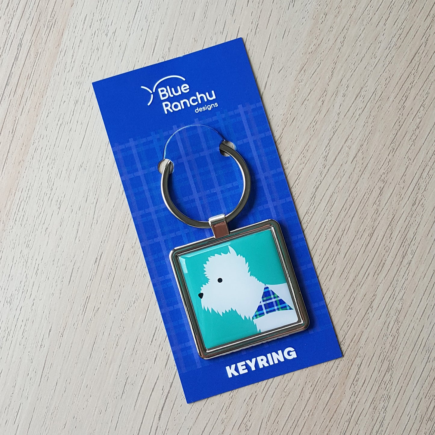 Westie Keyring on backing card
