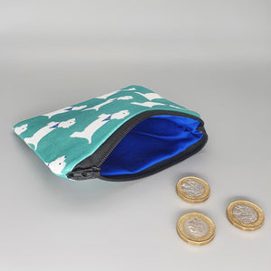 Interior of Westie purse with blue lining