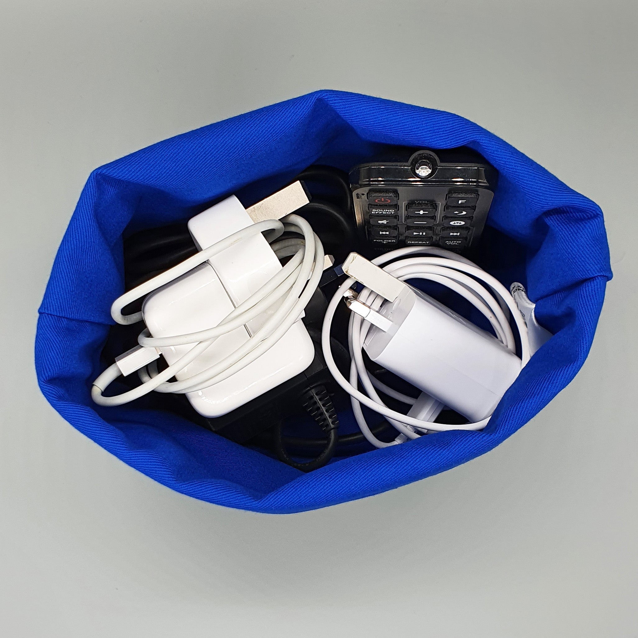 Westie storage basket with chargers