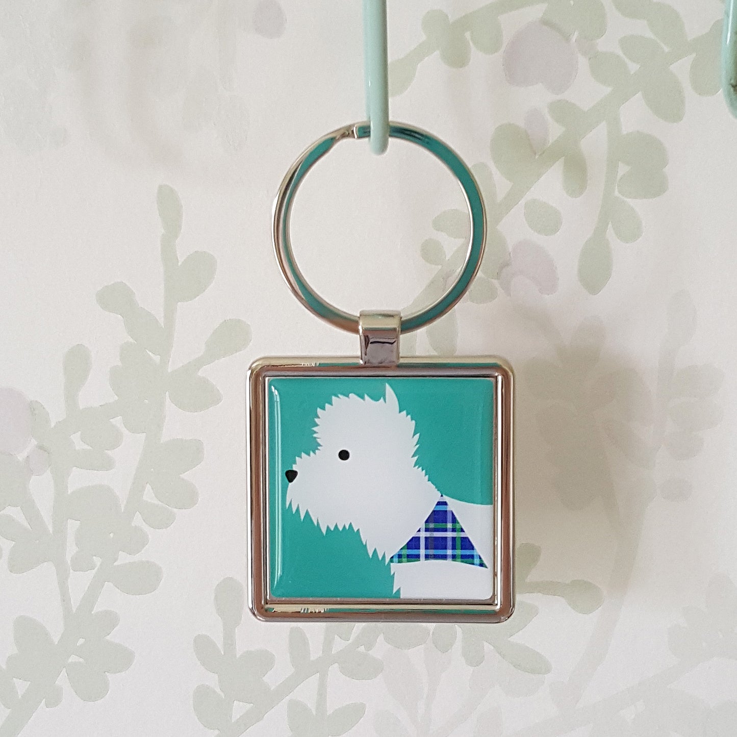 Westie keyring hanging up