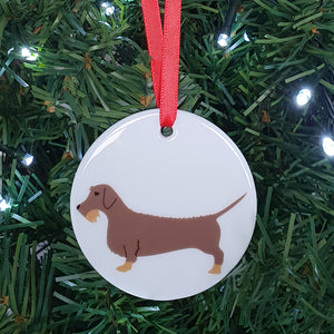 Wire Haired Dachshund ceramic hanging decoration in Christmas Tree