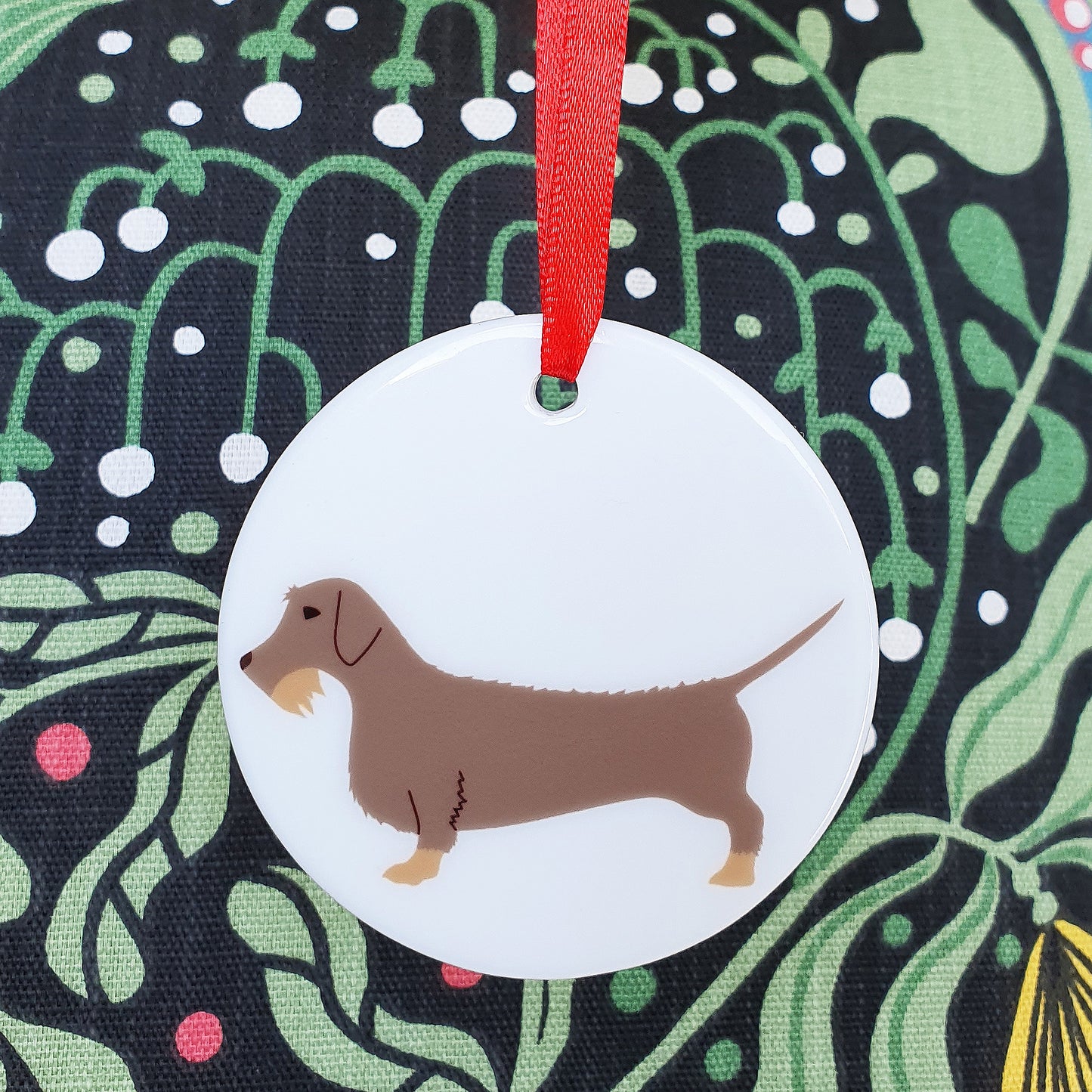 Wire Haired Dachshund ceramic hanging decoration