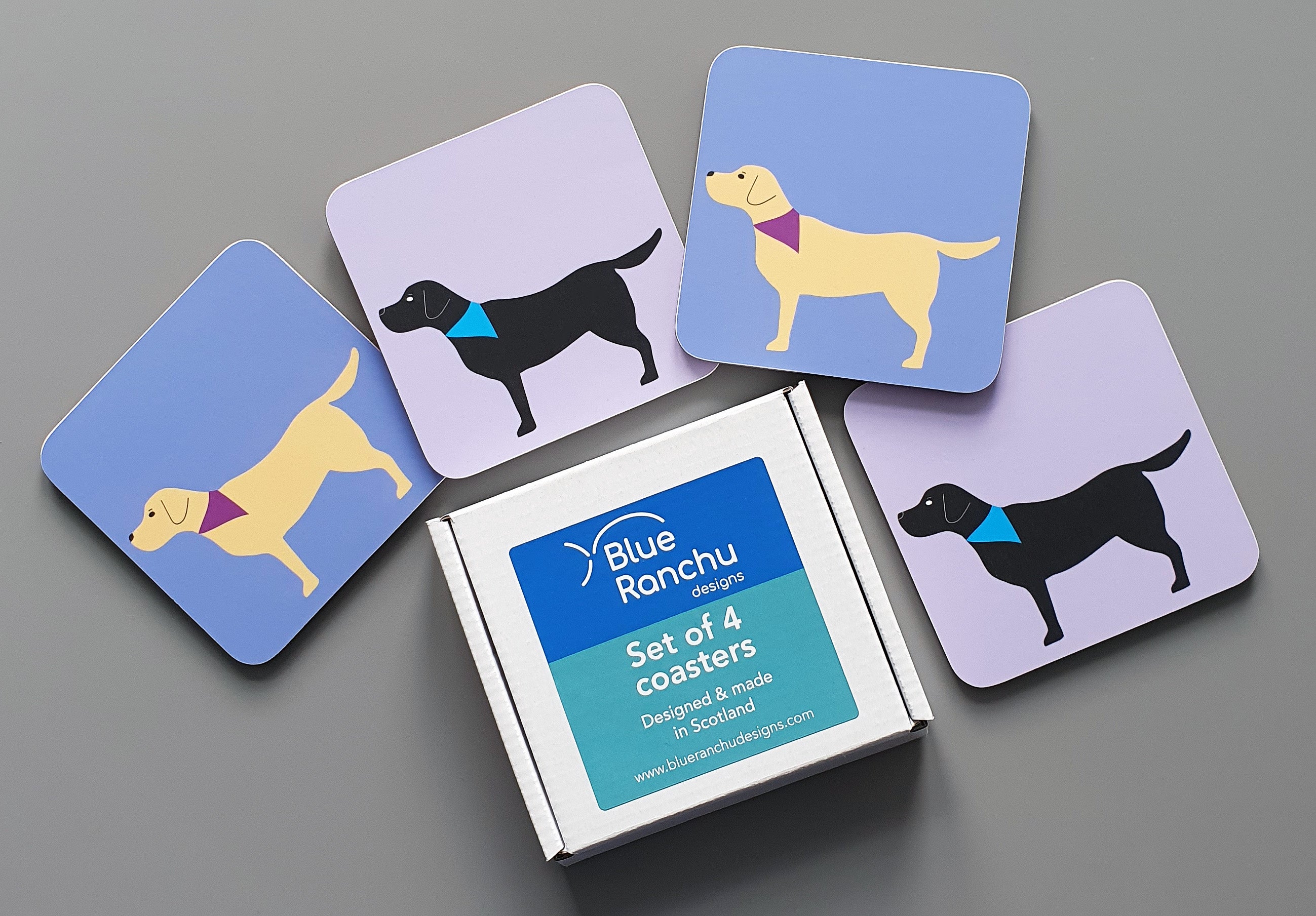 Labrador coaster set in cardboard gift box