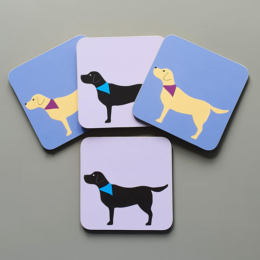 Set of 4 Labrador coasters - yellow & black Lab