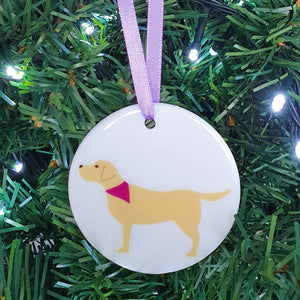 Yellow Labrador ceramic hanging decoration in Christmas tree