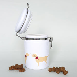 Yellow Labrador ceramic storage jar with dog treats